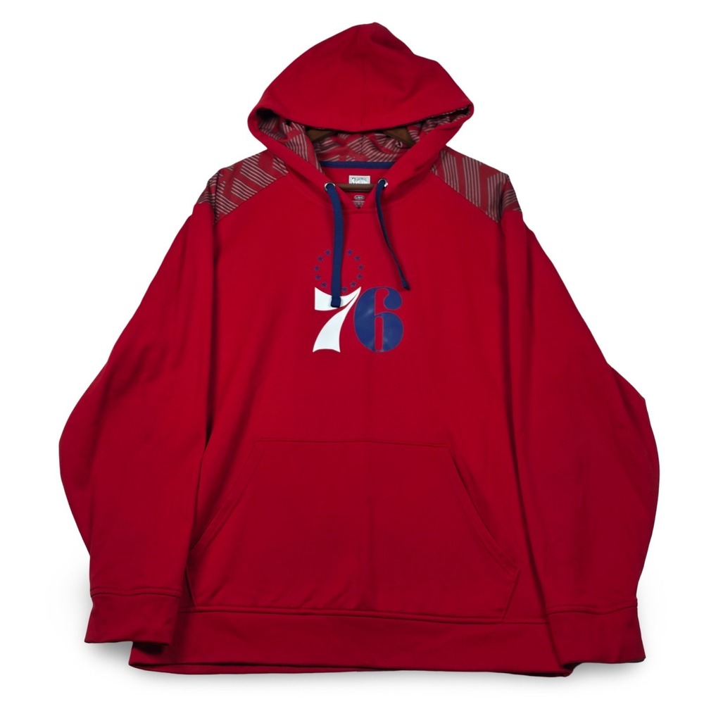 Majestic Philadelphia 76ers Hoodie Men's Large L Red Hardwood Classics NBA PHILA